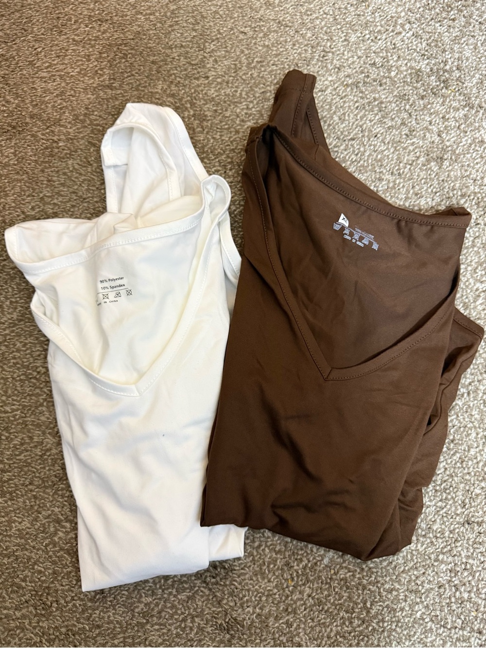 NWT 2-Piece V-Neck Bodysuit Bundle White & Brown XL Stretch Short Sleeve